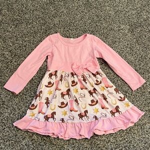 Pink Horse Print Kids Dress 2T